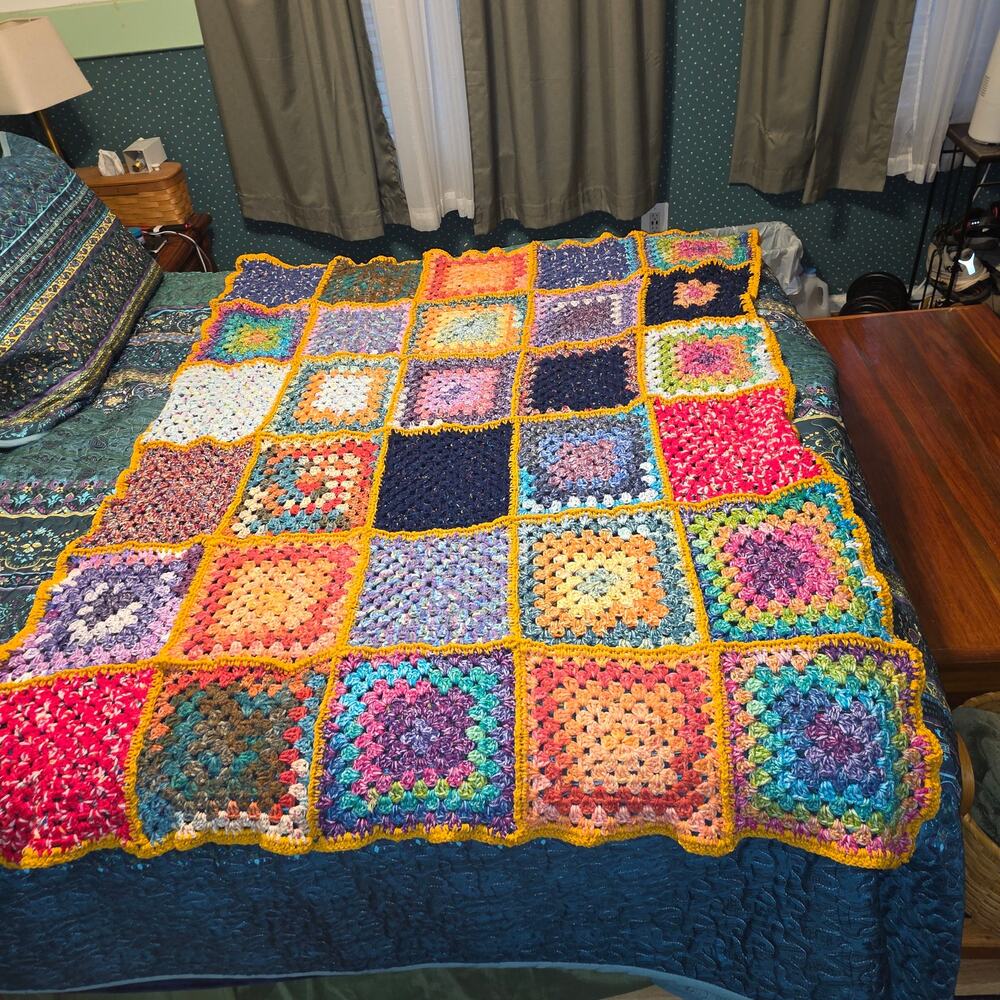 HANDMADE BY ME 48" X 58" GRANNY SQUARE CROCHETED BLANKET